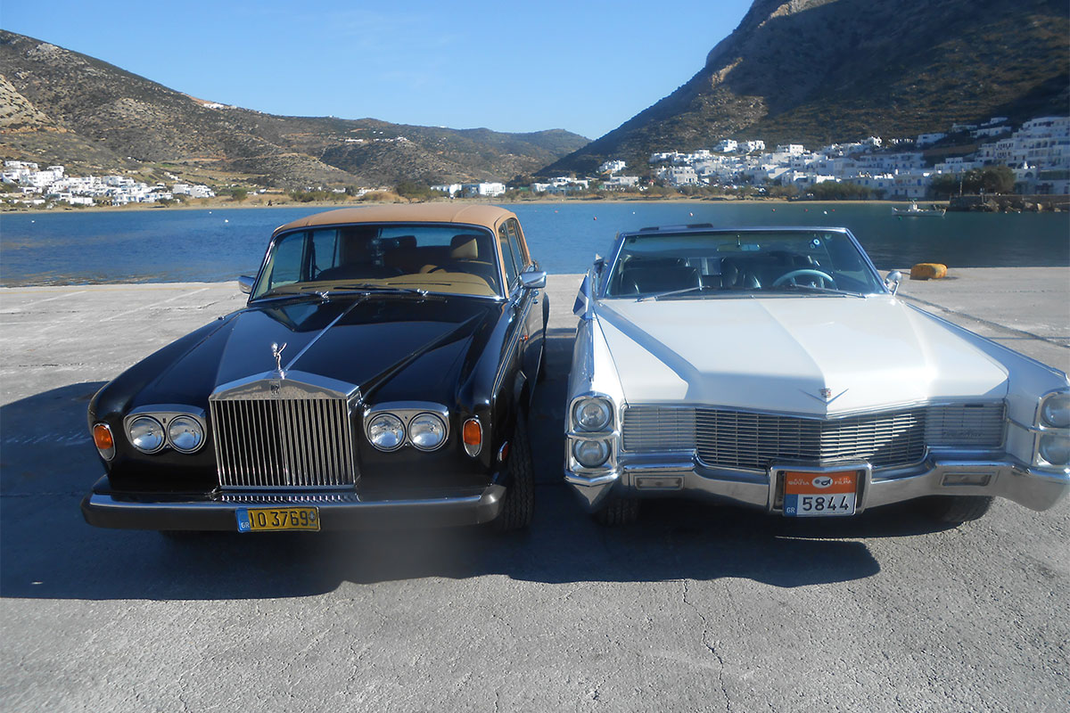 Transportation with an antique car at Sifnos