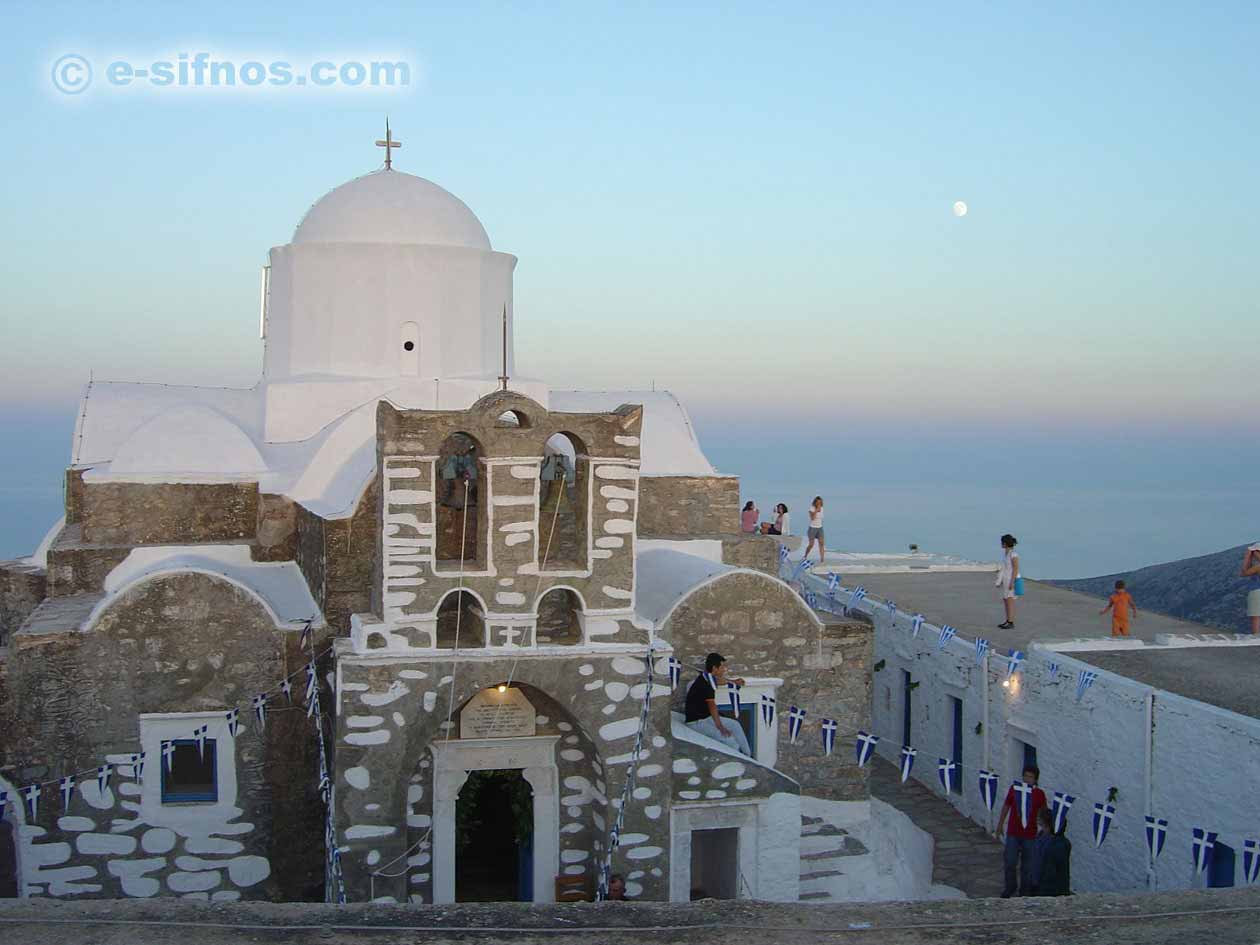 The monastery of Prophet Elias, on the taller mountain of Sifnos