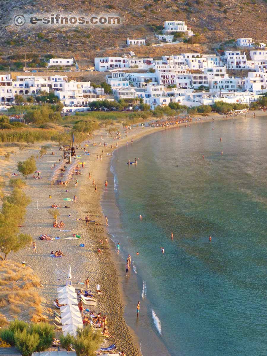 Kamares beach at the sunset, from Agia Marina