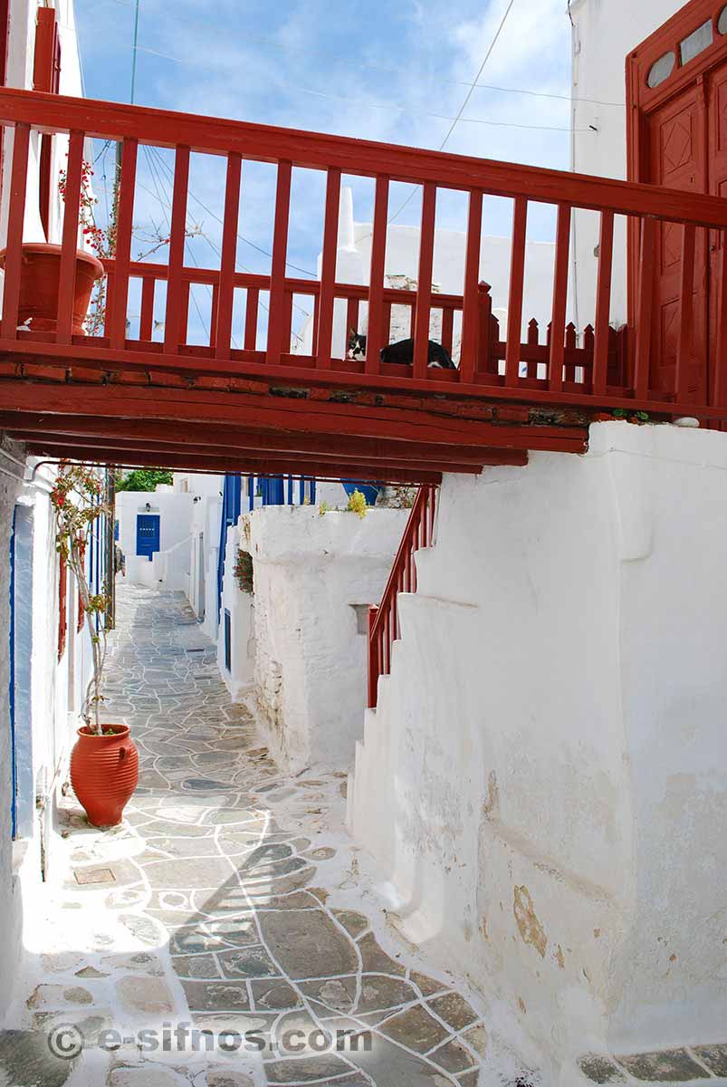 A red balcony in Kastro village in Sifnos