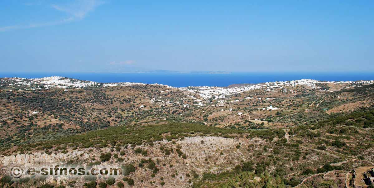 The central villages of Sifnos, as seen from the trail of Prophet Elias