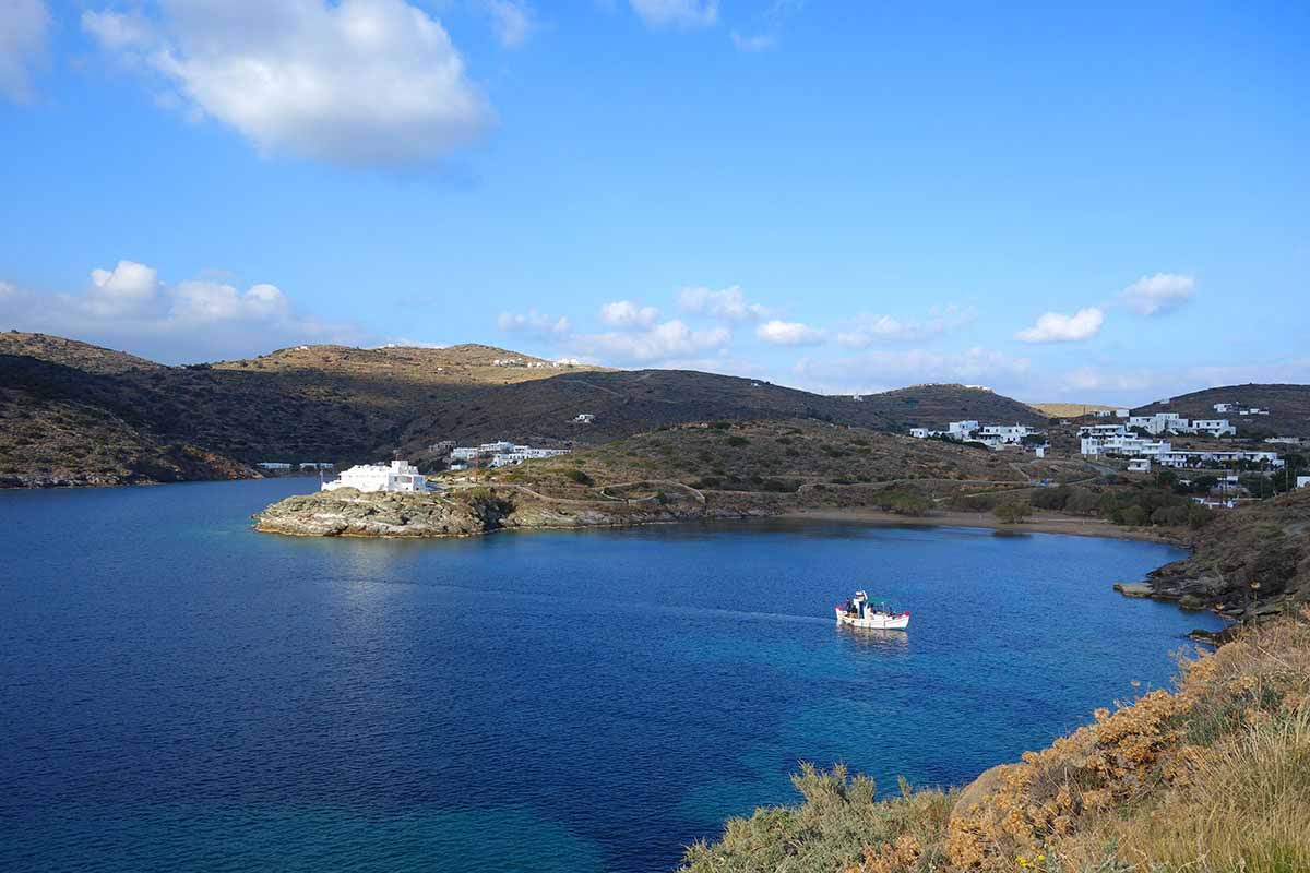 Fassolou beach and a traditional fishing boat