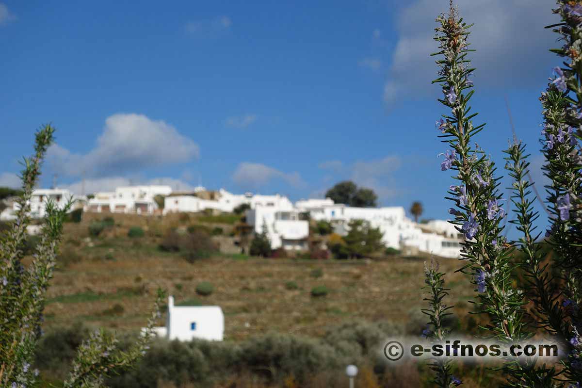 A winter landscape in Sifnos. At the back the village of Agios Loukas