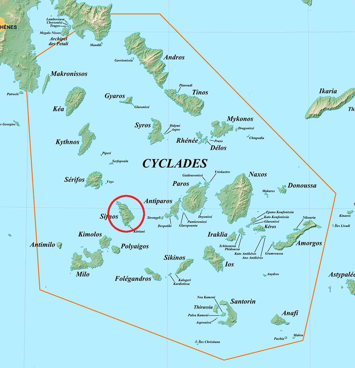 Cyclades map and the location of Sifnos